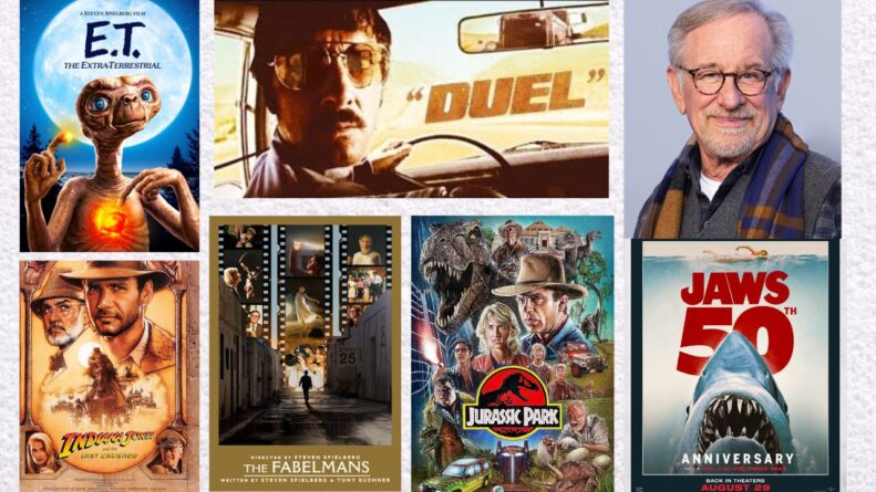 Steven Spielberg movies Jaws, E.T., Jurassic Park, Saving Private Ryan